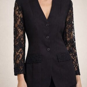 Chic Black Lace Sleeve Women's Blazer